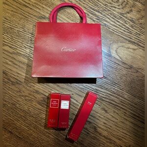 Cartier Fragrance sample Declaration, La Panthere and Carat and Red Gift Bag